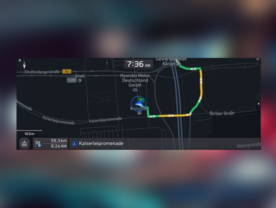 Screenshot of the Hyundai Navigation System with Connected Routing.