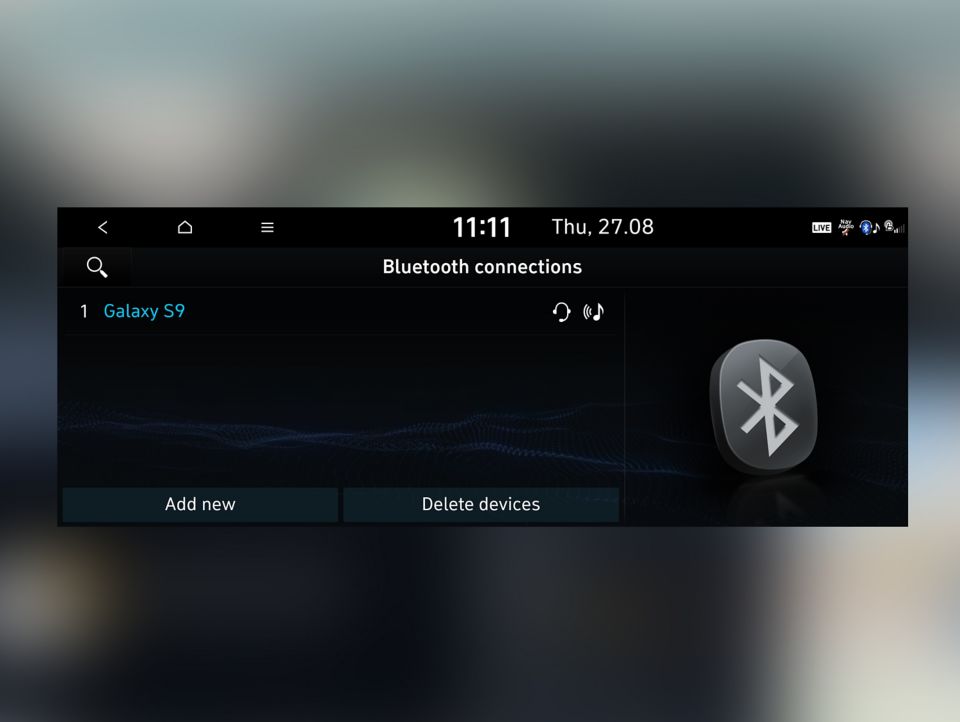 Screenshot of a Hyundai touchscreen showing connected Bluetooth devices.